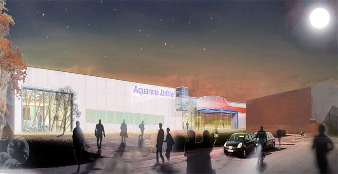 Skiss Ju00e4rfu00e4llas nya simhall. Bild: AIX arkitekter