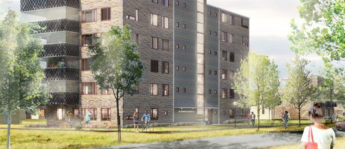 Illustration på 76 nya bostäder i Mariastaden, norra Helsingborg