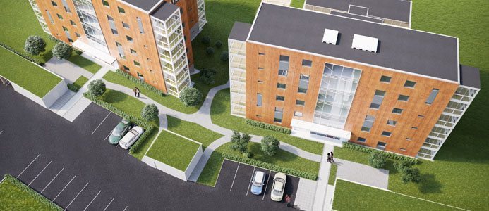 Utmaningar som förekommer när det byggs flerbostadshus i trä är många. Bild: Götenehus