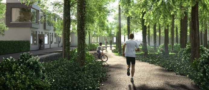Illustration på en del av den nya stadsdelen Elinegård i Limhamn. Bild: Ikano Bostad