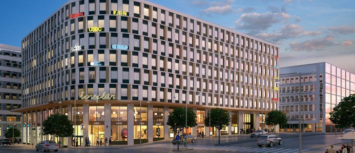 Illustration av exteriören på Torsplan 2. Arkitekt: BAU Bildkälla: NCC