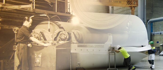 100 år. Historia möter utveckling på Skoghalls bruk. Bildkälla: Stora Enso. Bildmontage: Branschaktuellt.se