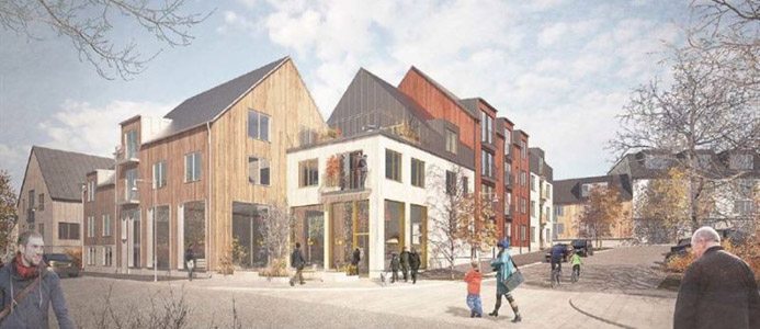 Skiss över det nya området i Vaxholm med 300 nya bostäder. Arkitektskiss: EttElva