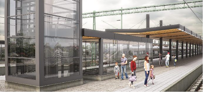 Visionsbild på den nya stationen i Burlöv.