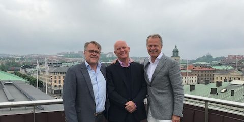 Ny mässanläggning öppnas av Artexis Easyfairs vid Åby Travbana januari 2019. Bilden från vänster är Göran Joneskär, Klövern, Nils Andreasson, Åby Travet och Peter Wanderydz, Artexis Easyfairs. Foto: Easyfairs
