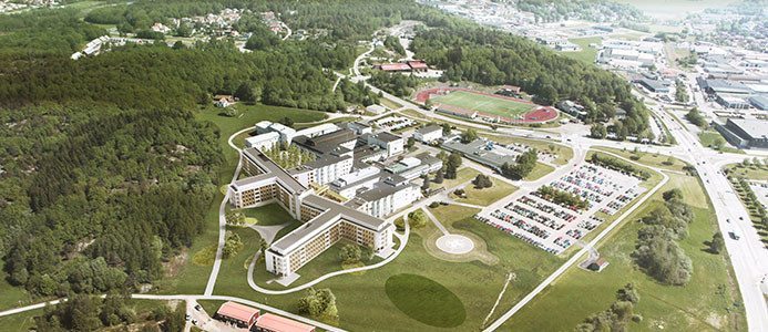 En ny vårdbyggnad med 280 vårdplatser i enkelrum. Bildkälla: Sweco/Aart Achitects