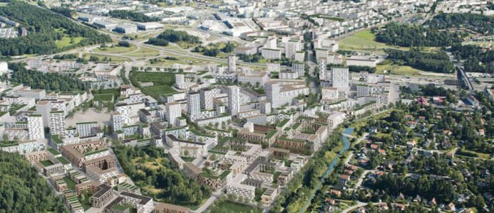 Vy över framtida Veddesta och Barkarbystaden. (Illustration Järfälla kommun och Tovatt Architects and Planners.). Bild: Järfälla Kommun