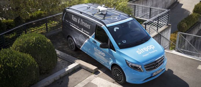 Mercedes testar leveransdrönare i kombination med transportbilar. Bildkälla: Mercedes
