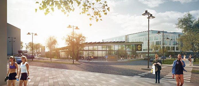 Illustration av Lidl Sveriges nya huvudkontor