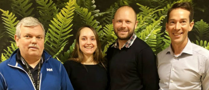 Krister Löthman, samordnande byggledare WSP, Nicoline Jakobsson och Magnus Leander, Svenska kraftnät, Mikael Pyyny, uppdragsledare WSP. Foto: WSP