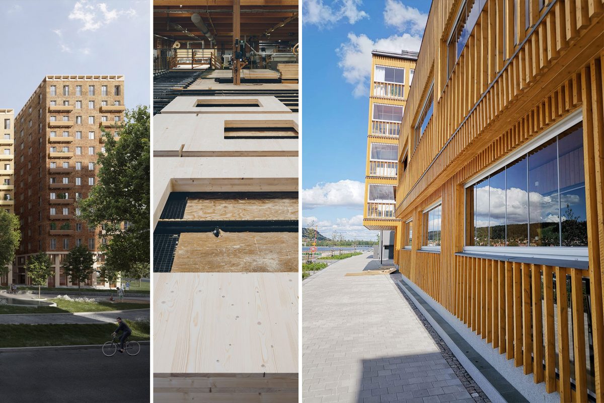 Bild1: Limträpanel på Sjöbodarna Östersund. Foto: Allerhed Nilsson. Bild2: Bild 4: Vägg med fönster i KL-trä. Foto: Jonas Westling. Bild3: Cederhusens andra kvarter. Bild: Bygg Partner.
