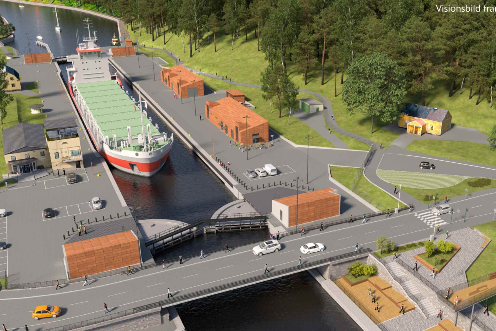 Visionsbild Slussen Södertälje. Illustration: Sweco/Trafikverket
