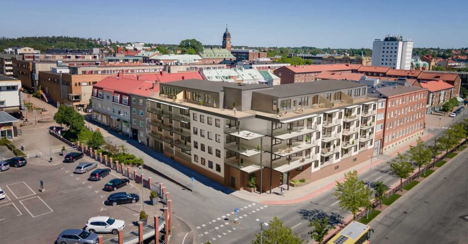 Återbrukat tegel pryder Nässjös nya centrala bostadsrätter Logo