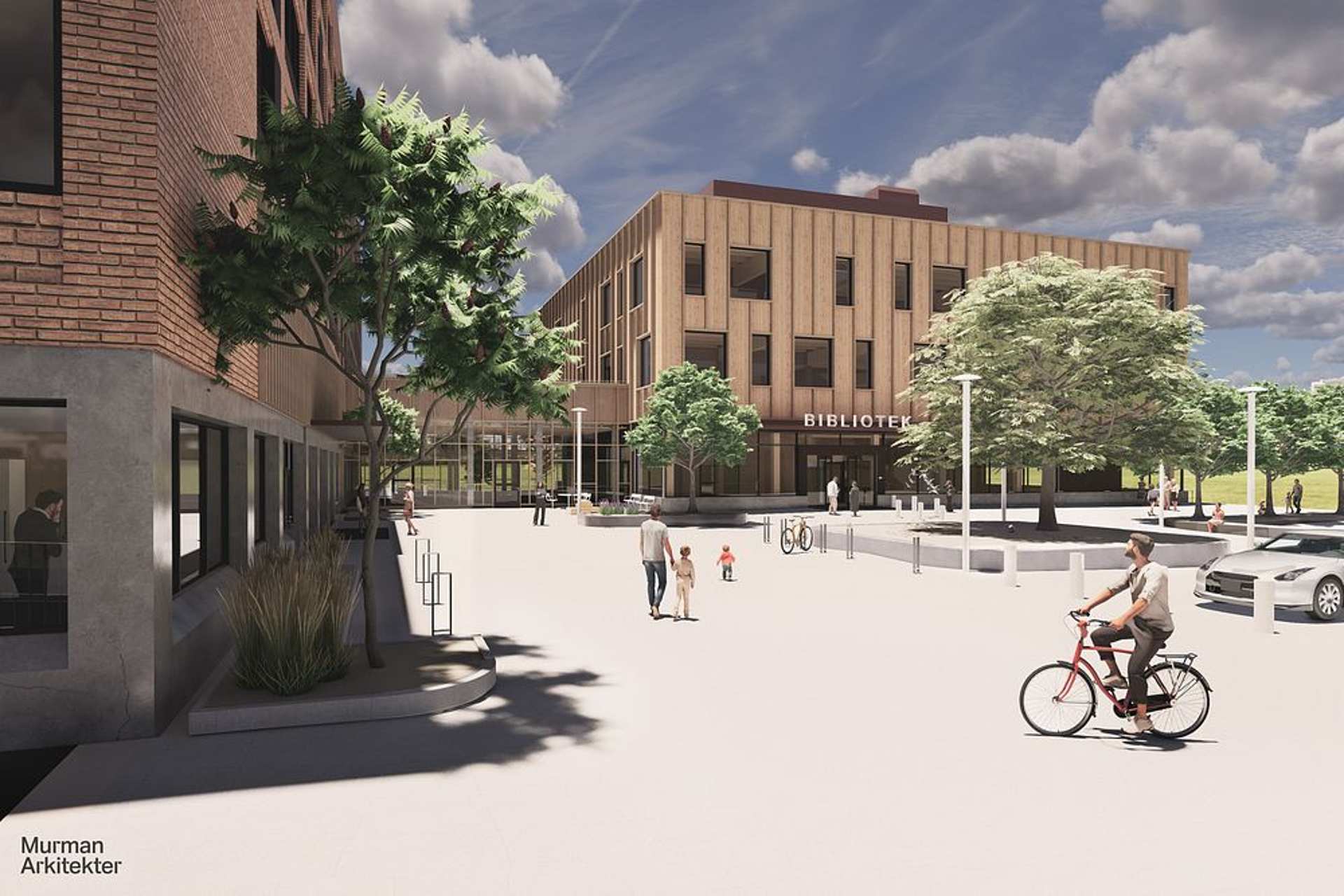 Visionsbild som visar hur det nya kommunhuset och huvudbiblioteket i Huddinge kan komma att se ut. Bild: Murman Arkitekter